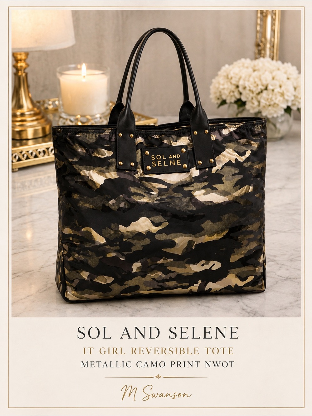 NEW Sol and Selene It Girl Reversible Metallic Camo Tote NWOT